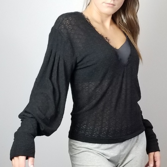 Free People Tops - Free People Dream Girl Lace V Neck Sweatshirt Top